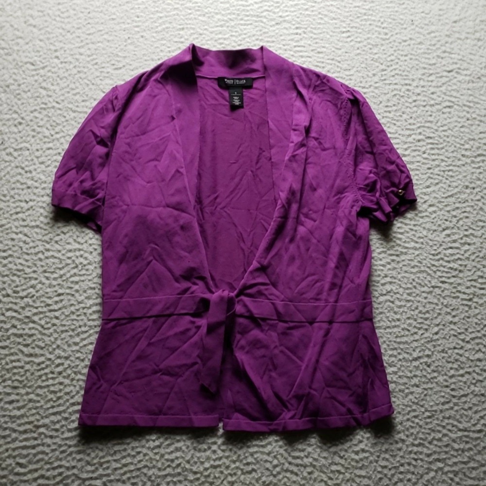 White House Black Market Cardigan Sweater Womens Small Purple V Neck Belted